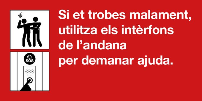 🤒🔘Si et trobes malament, sempre que puguis, baixa del tren i fes ús dels intèrfons SOS de l'andana.

👍🏽Se't podrà atendre de forma més ràpida i eficient.

🚑El Centre de Control gestiona la situació i si cal, es coordina amb els serveis sanitaris.

ℹ️ ow.ly/Py0w50Semei