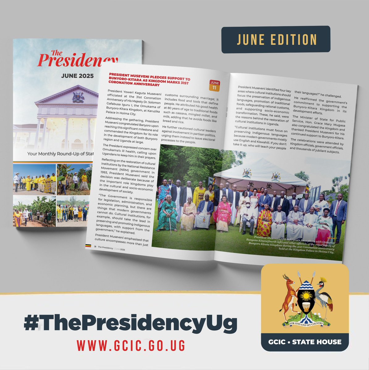 GCICUganda's tweet image. The wait is over!! The June edition of the Presidency Magazine is officially out.
Explore key highlights, and Presidential engagements that shaped the month. Read and stay informed: gcic.go.ug/the-presidency…
#ThePresidencyUg #OpenGovUg