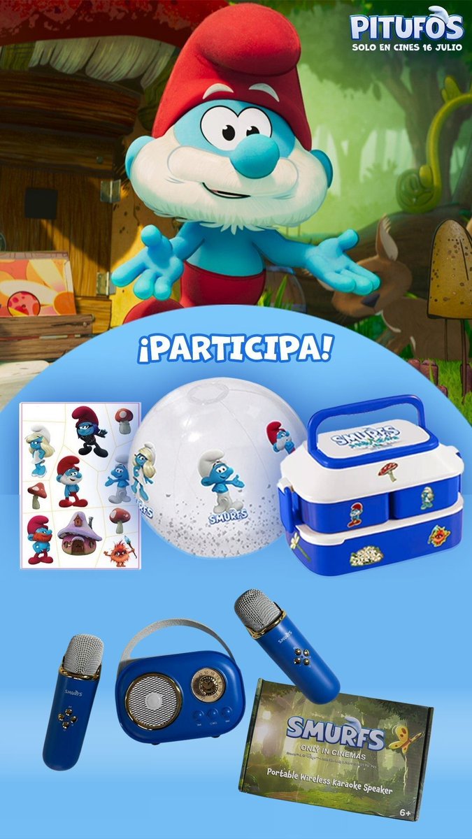 Es Cine en esRadio (@escineradio) on Twitter photo 📢 #SORTEO ¿Quieres un pack de Pitufos? Vive la experiencia más mágica de este verano. #Pitufos ¡Solo en cines 16 julio! <a href="/paramount_spain/">Paramount Pictures Spain</a>
Condiciones:
-Seguir a <a href="/EsCineRadio/">Es Cine en esRadio</a> y <a href="/sperezsanchez/">Sergio Pérez Sánchez</a>
-Menciona a 2 amigos
-Comparte 📢 #SORTEO ¿Quieres un pack de Pitufos? Vive la experiencia más mágica de este verano. #Pitufos ¡Solo en cines 16 julio! <a href="/paramount_spain/">Paramount Pictures Spain</a>
Condiciones:
-Seguir a <a href="/EsCineRadio/">Es Cine en esRadio</a> y <a href="/sperezsanchez/">Sergio Pérez Sánchez</a>
-Menciona a 2 amigos
-Comparte