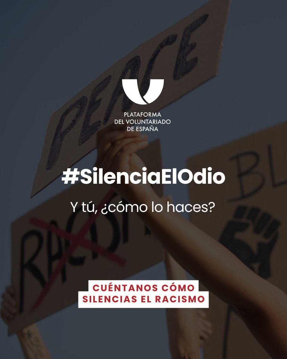 Plataforma del Voluntariado (@pvoluntariado) on Twitter photo Nos preocupa mucho la profusión de mensajes racistas en redes sociales, a raíz de los disturbios en Torre Pacheco. La red de <a href="/pvoluntariado/">Plataforma del Voluntariado</a> elige la paz. Elige la solidaridad.
📣 ¡Por eso, lanzamos la campaña #SilenciaElOdio! Proponemos dos formas hacerlo:
1️⃣ Dejando de seguir a Nos preocupa mucho la profusión de mensajes racistas en redes sociales, a raíz de los disturbios en Torre Pacheco. La red de <a href="/pvoluntariado/">Plataforma del Voluntariado</a> elige la paz. Elige la solidaridad.
📣 ¡Por eso, lanzamos la campaña #SilenciaElOdio! Proponemos dos formas hacerlo:
1️⃣ Dejando de seguir a