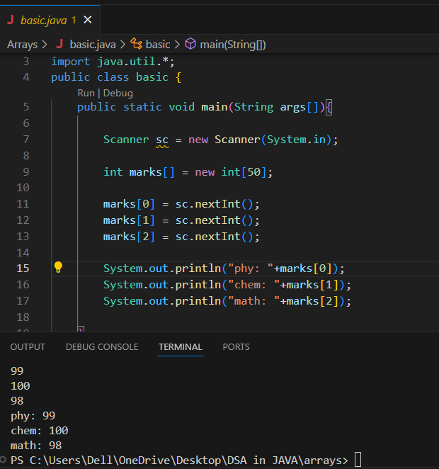 sauravsmehta143's tweet image. 🚀 Day 2 of my #DSA journey in Java!
Today I explored Arrays — understanding declaration, initialization & traversal.
Feeling pumped as the basics are getting stronger every day! @ApnacollegeX  @ShradhaKhapra_ 
#100DaysOfCode #JavaWithDSA #LearningJourney