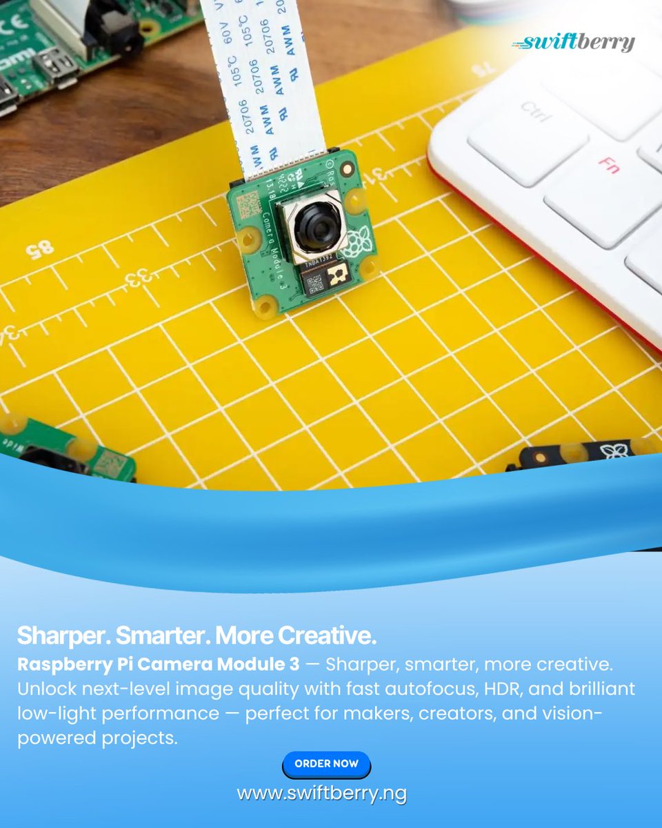 Swiftberry_ng's tweet image. Capture every detail with the Raspberry Pi Camera Module 3 — advanced autofocus, HDR imaging, and stunning low-light performance for makers, creators, and vision AI projects.
✨ Available now at swiftberry.ng #RaspberryPi #CameraModule3 #Autofocus #HDRImaging