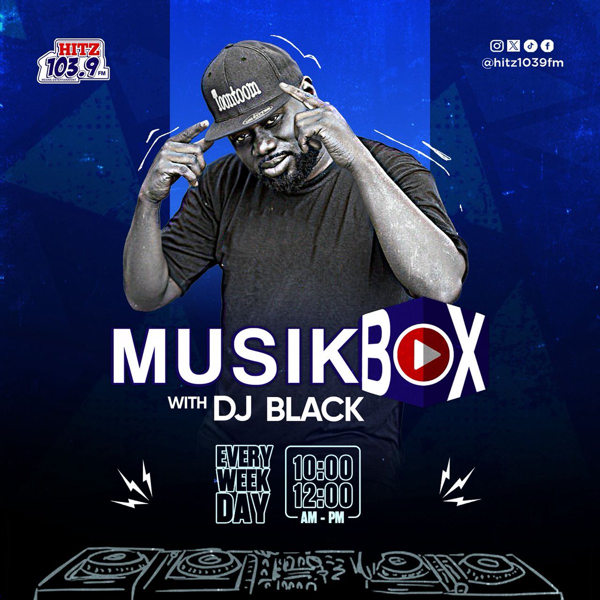 Turn up your weekday mornings with the legendary <a href="/DjBlackgh/">DJBlackgh</a>  on MUSIKBOX!
🔥 Nonstop hits, fresh vibes, and nothing but good energy.
🕙 Every weekday | 10AM – 12PM
📍Only on Hitz 103.9 FM
#MusikBox #DJBlack