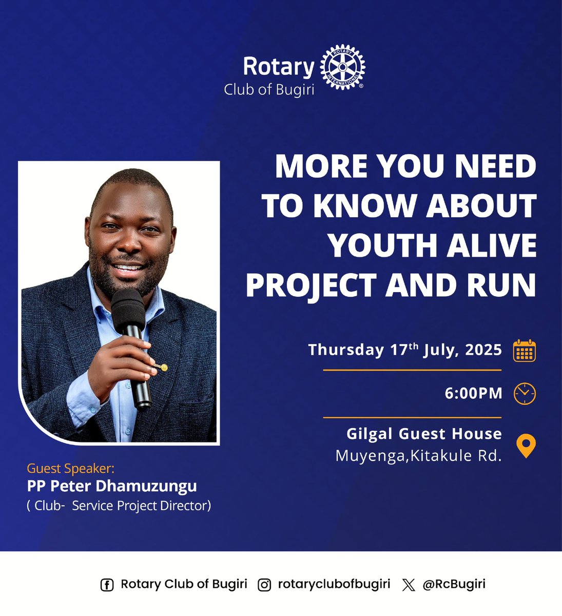 Dhamuzungu_p's tweet photo. Tomorrow at 06PM I’ll be at my home club in #Bugiri to share more highlights on our signature "Youth Alive Project" and the upcoming Fundraiser Run supporting it.
We are people of action, don’t miss out, come be part of the impact!
#RcBugiriYouthAliveRun25
#RotaryEyamba https://t.co/L887xtYwga
