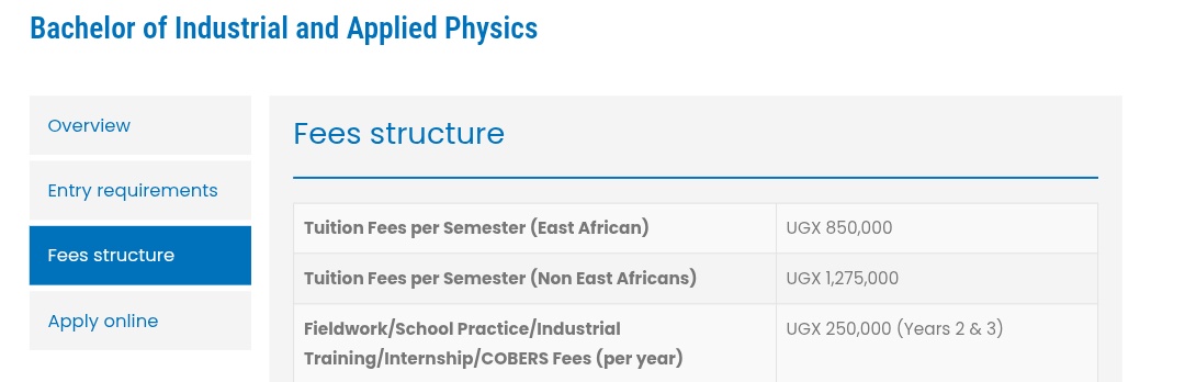Dear <a href="/kabuniversity/">Kabale University</a>, update tuition fees structure on the website!
The reflections on the Admissions is totally different for some courses like Bachelor of Industrial and Applied Physics.