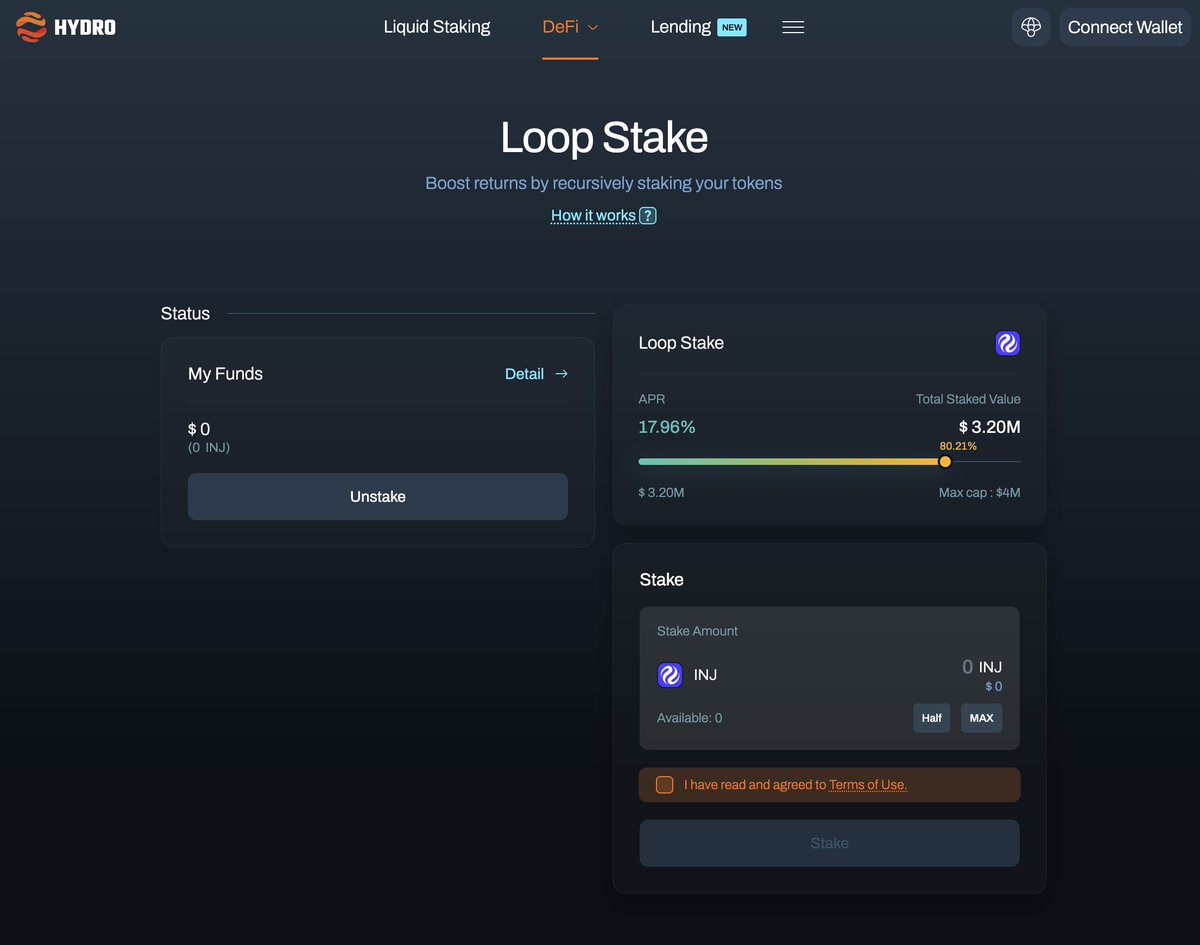 Loop Stake is nearing its cap, 80.21% filled and counting.

With just ~20% of the $4M cap remaining, don’t miss this limited opportunity to earn over 17.96% APY by loop your $INJ

Stake smart.Claim your spot before it’s gone.