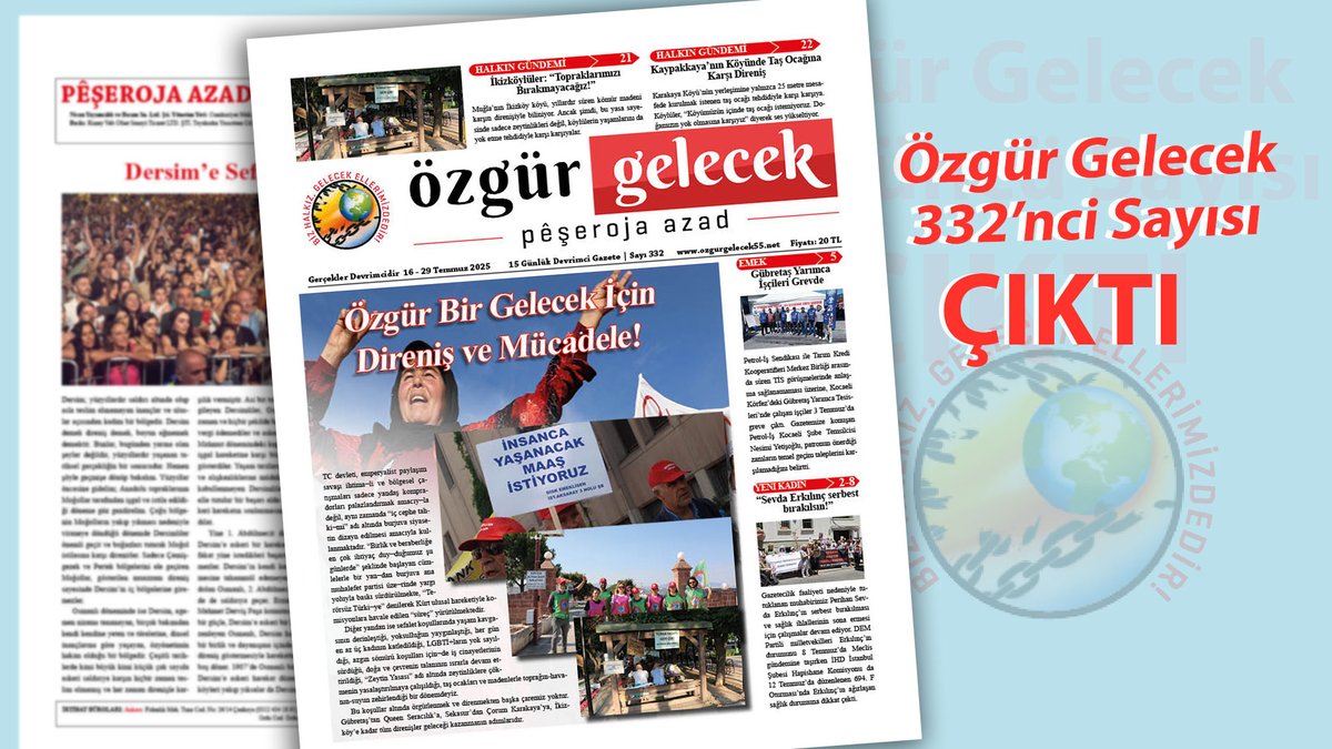 ozgurgelecek_3's tweet image. Özgür Gelecek Sayı 332 Çıktı
Özgür Gelecek&apos;in yeni sayısı &quot;Özgür Bir Gelecek İçin Direniş ve Mücadele!&quot; manşetiyle çıktı.
➡️tinyurl.com/yu2cetx9