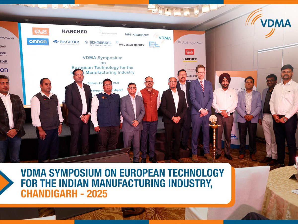 ✅ VDMA India hosted its Symposium on European Technology on 11 July 2025 in Chandigarh — a day of innovation, dialogue &amp; collaboration for industrial growth.
👏 Grateful to all dignitaries &amp; partners who made it a success!
#VDMAIndia #Chandigarh #MakeInIndia