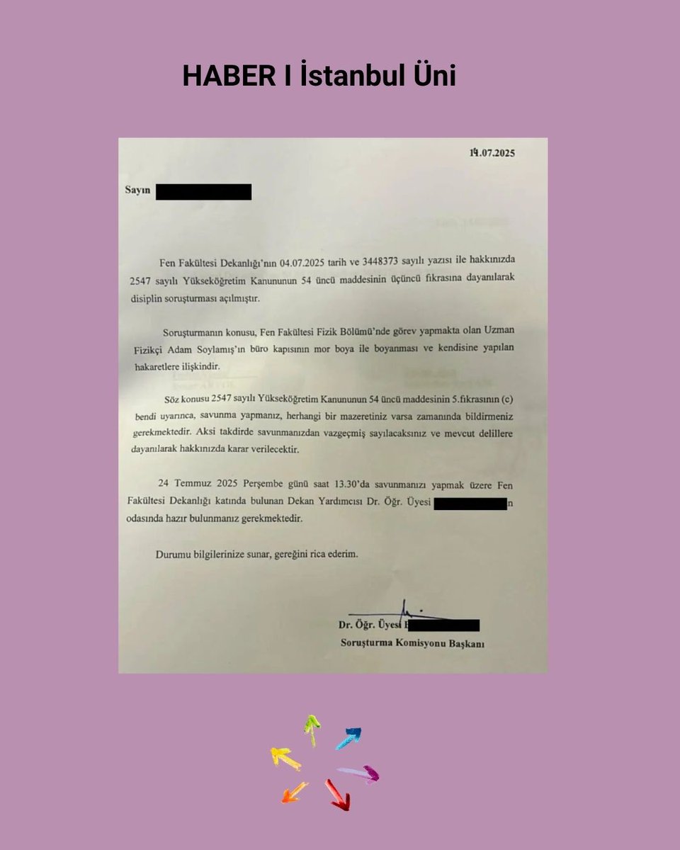 İstanbul Üniversitesi Fen Fakültesi’nde, kadın öğrencileri sözlü taciz ettiği iddia edilen Fizik Bölümü akademisyeni  Adem Soylamış’ı ifşa eden öğrenciler hakkında disiplin soruşturması başlatıldı.