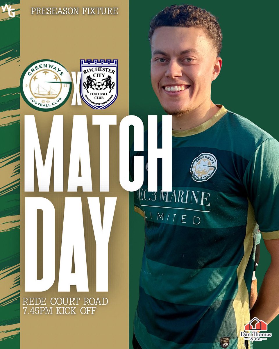 GreenwaysFC's tweet image. MATCH DAY ⚽️
🆚│ Rochester City
🏟️│ Rede Court Road
⏰│ 7.45PM
🏆│ Preseason Friendly
#coybig