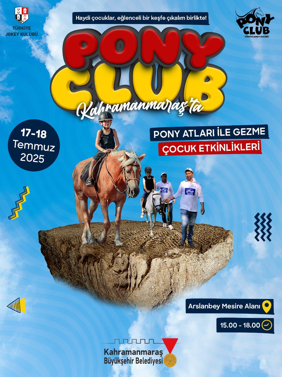 Çocuklar, pony atları ile tanışmaya hazır mısınız ? 😇

‘Pony Club’ etkinliğimiz 17-18 Temmuz tarihlerinde Arslanbey Mesire Alanı’nda 15.00 ile 18.00 saatleri arasında düzenlenecektir.

🔸 7-14 yaş aralığındaki çocuklarımıza yöneliktir. Etkinliğimiz ücretsizdir tüm çocukları
