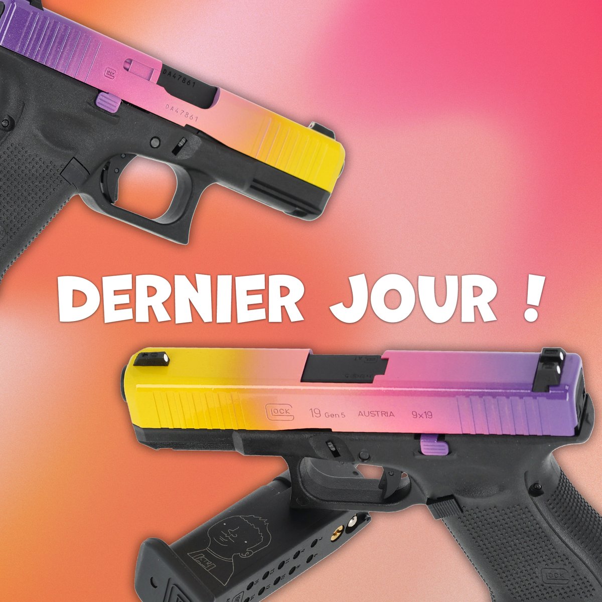 C'est le dernier jour pour profiter des -5% sur votre nouvelle config lors de votre commande avec le code WANKIL5 ! 👀

Mais c'est aussi le dernier jour pour tenter de remporter la réplique du Glock Fade lors de votre commande d'un PC sur le site, profitez-en !