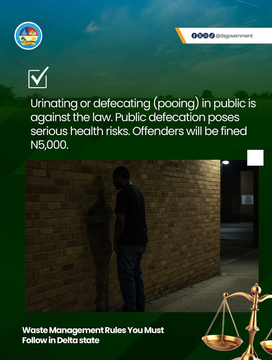 ImalaBlessing's tweet photo. This is just a friendly reminder to follow the government's rules and keep our environment squeaky clean for our own good. #MOREAgenda #keepdeltaclean #deltastategovernment #Sanitation https://t.co/MDYk5auuuU