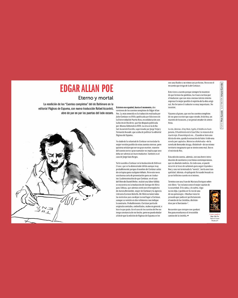 En su nuevo número <a href="/librujula/">Librújula</a> publica este artículo de <a href="/Pere19571/">PERE SUREDA</a> sobre los Cuentos completos de Poe, con nueva traducción de <a href="/RafaelAccorint2/">Rafael Accorinti</a> y las ilustraciones de <a href="/arturogarrido/">Arturo Garrido</a> ⬇️⬇️⬇️
🔗n9.cl/csddh
🛒n9.cl/7lu3d