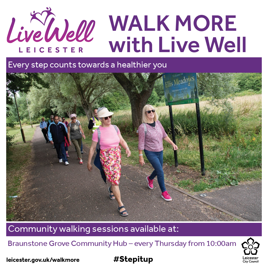 Live Well Leicester (@livewellleics) on Twitter photo Live Well, WALK MORE: Why not join one of our community health walks. An opportunity to increase your steps and explore your local area with friends. To find out more email: livewell@leicester.gov.uk or tel: 0116 454 4000. leicester.gov.uk/walkmore
497 / 63,206 Live Well, WALK MORE: Why not join one of our community health walks. An opportunity to increase your steps and explore your local area with friends. To find out more email: livewell@leicester.gov.uk or tel: 0116 454 4000. leicester.gov.uk/walkmore
497 / 63,206