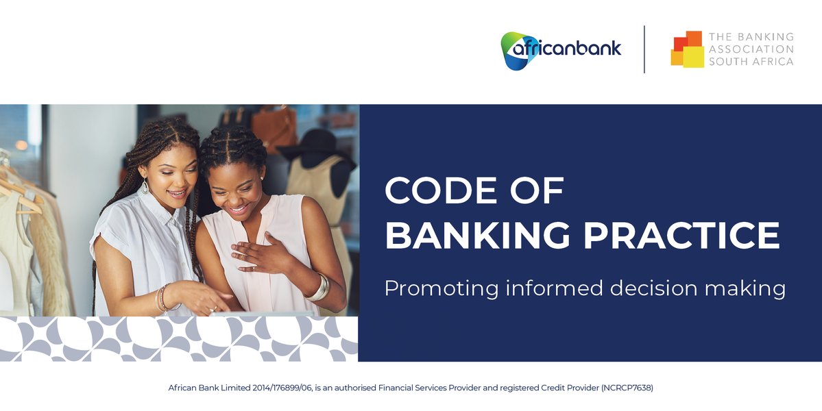 AfricanBank's tweet image. BASA member banks provide financial education, when appropriate, so they can make informed decisions and the best use of banking products and services. The #CodeOfBankingPractice commits banks to ensure marketing material is clear &amp;amp; not misleading.
Find out more:…