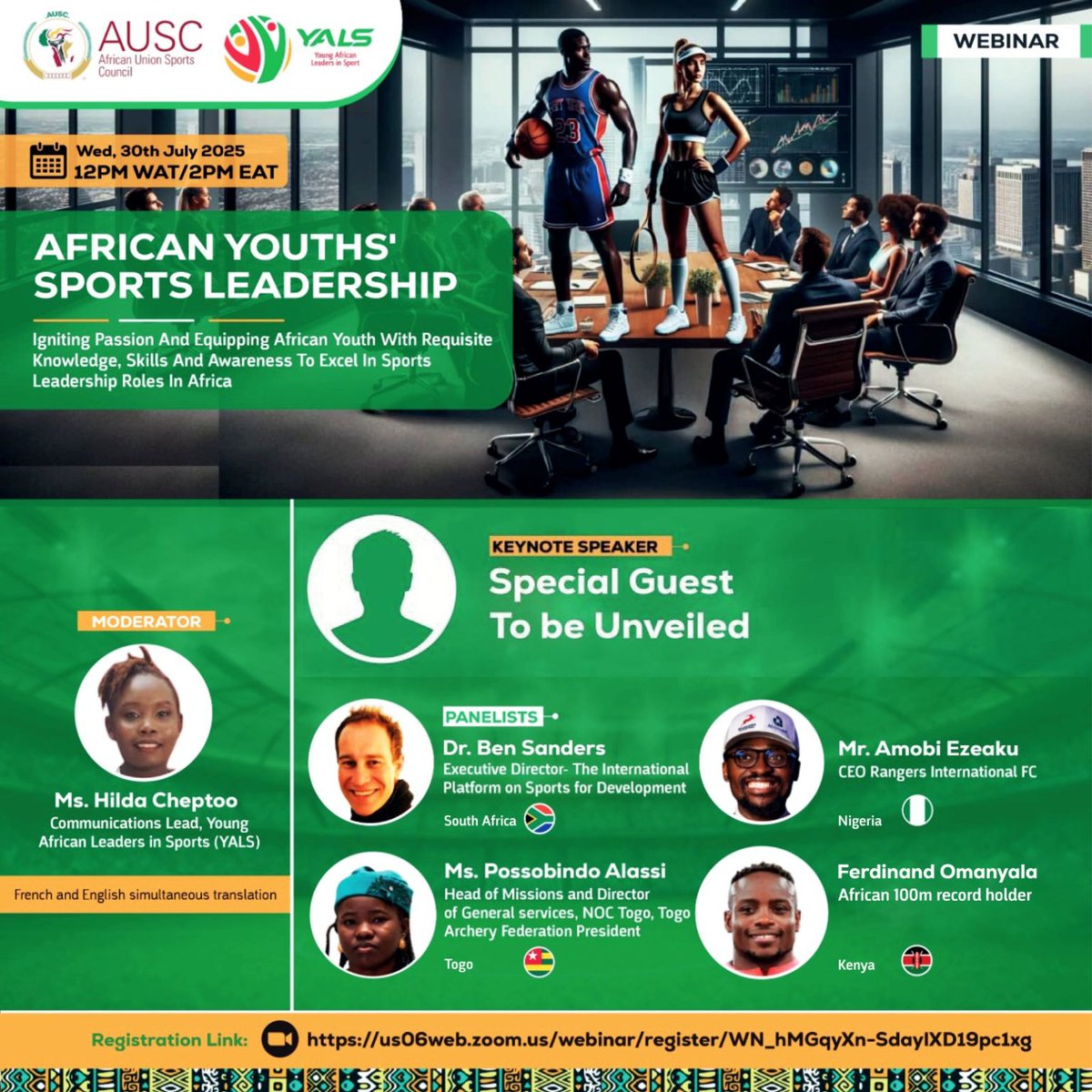 The African Union Sports Council and Young African Leaders in Sport are holding a joint webinar on Sports Leadership for African Youths on 30th July 2025.

Find out more and register 👉 sportanddev.org/latest/events/… @africanunion