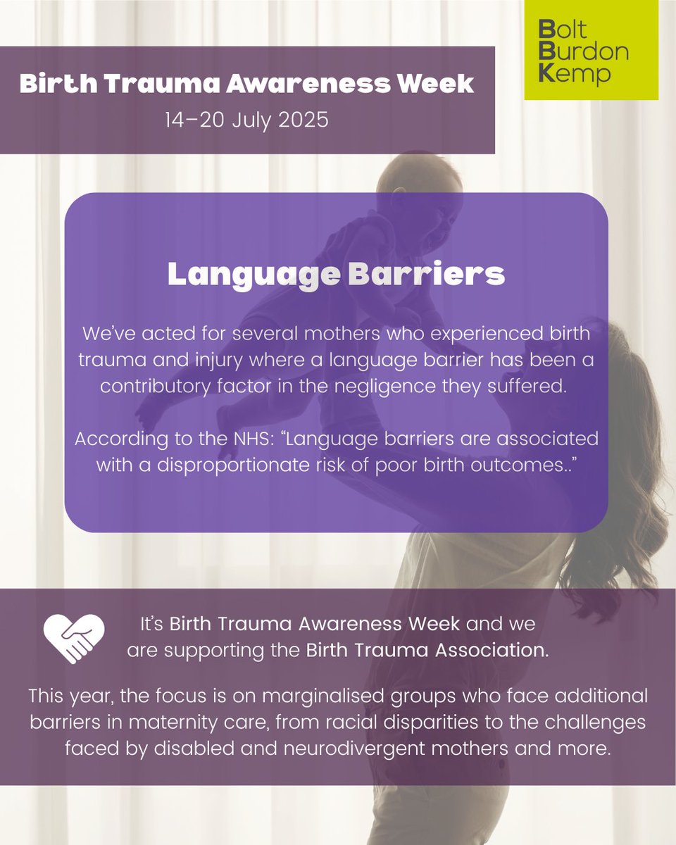Women's Health - Bolt Burdon Kemp (@womenshealthbbk) on Twitter photo This Birth Trauma Awareness Week we are supporting @Birth_Trauma_Association_uk shine a light on inequalities in care. Read more about how language barriers can contribute to birth trauma and injury: tinyurl.com/4dwek7v8 #GoodMaternityCareForAll #BTAW2025
<a href="/BoltBurdonKemp/">Bolt Burdon Kemp</a> This Birth Trauma Awareness Week we are supporting @Birth_Trauma_Association_uk shine a light on inequalities in care. Read more about how language barriers can contribute to birth trauma and injury: tinyurl.com/4dwek7v8 #GoodMaternityCareForAll #BTAW2025
<a href="/BoltBurdonKemp/">Bolt Burdon Kemp</a>