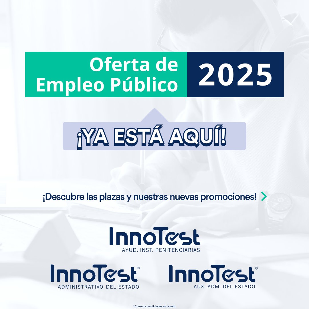 InnoTestES's tweet image. 📢 ¡OEP 2025 publicada!

🗂 Administrativo del Estado: 2.500 plazas
📝 Auxiliar Administrativo: 1.700 plazas
🔒 Instituciones Penitenciarias: 900 plazas
🎯 -20% en todos los planes de InnoTest
💪 Prepárate con ventaja desde hoy
📲 Entra en la app

#OEP2025 #InnoTest