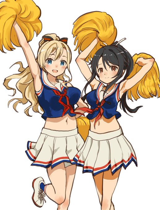 あくしずの #はいふり ピンナップが素晴らしい腋みせチアだったので、ミーナことヴィルヘルミーナ(ポニテver.)とシロちゃんこと宗谷ましろver.を