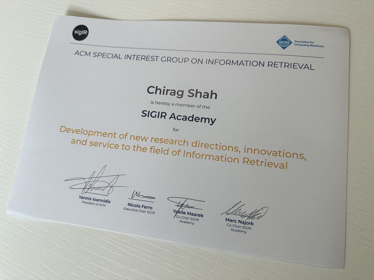 chirag_shah's tweet image. I always wanted to say &quot;I&apos;m thankful to the academy for this great recognition&quot; [Oscars reference]. I also wanted to be in some kind of secret society. Now I can (kinda) do both! Thank you, SIGIR Academy for this great honor. Can&apos;t wait to learn the secret handshake! #SIGIR2025