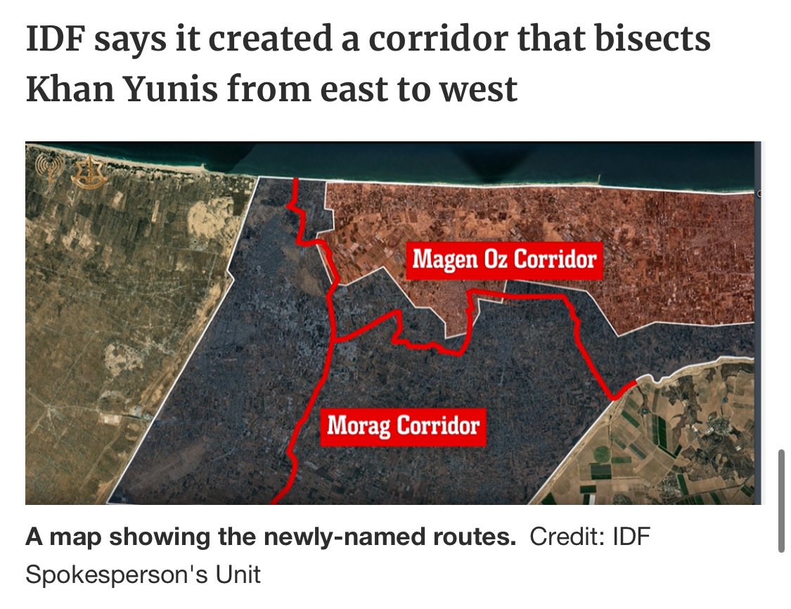 BtSIsrael's tweet image. They’ve named this new corridor “Magen Oz,” claiming it “serves as a key component in applying pressure on Hamas and achieving the decisive defeat (…).” Sound familiar? That’s because nearly identical language was used to justify control over the Philadelphi and Morag corridors.…