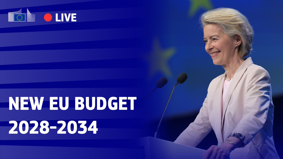 EC AV Service (@ec_avservice) on Twitter photo 🔴LIVE: Today President <a href="/vonderleyen/">Ursula von der Leyen</a> and Commissioner <a href="/Piotr_Serafin/">Piotr Serafin</a> present the new EU budget for 2028-2034.
Follow live on EBS or YouTube👇
🔗audiovisual.ec.europa.eu/en/
📺youtube.com/live/7bDMLNlfZ… 🔴LIVE: Today President <a href="/vonderleyen/">Ursula von der Leyen</a> and Commissioner <a href="/Piotr_Serafin/">Piotr Serafin</a> present the new EU budget for 2028-2034.
Follow live on EBS or YouTube👇
🔗audiovisual.ec.europa.eu/en/
📺youtube.com/live/7bDMLNlfZ…