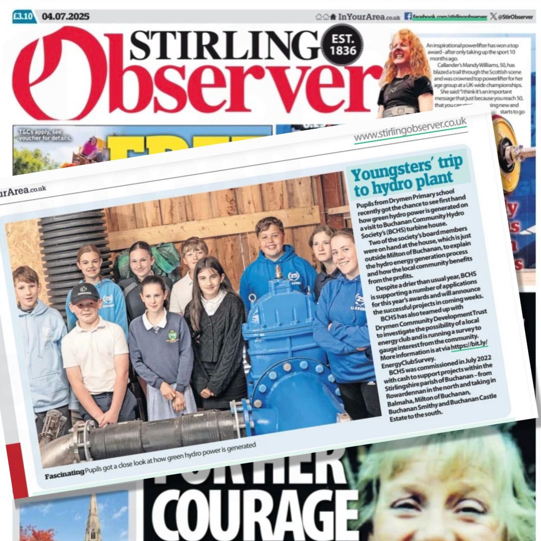 BCHS (@buchananhydro) on Twitter photo Thank you <a href="/StirObserver/">Stirling Observer</a> for helping spread the word about our energy club survey as well as the success of Drymen Primary school’s recent visit to the hydro.
Find out more about the energy club survey and let us know your thoughts via bit.ly/EnergyClubSurv… Thank you <a href="/StirObserver/">Stirling Observer</a> for helping spread the word about our energy club survey as well as the success of Drymen Primary school’s recent visit to the hydro.
Find out more about the energy club survey and let us know your thoughts via bit.ly/EnergyClubSurv…