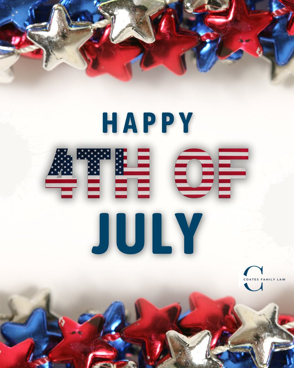 CoatesFamilyLaw's tweet photo. Happy 4th of July from all of us at Coates Family Law! We hope you have a fun, safe day celebrating with family and friends. https://t.co/hcRV0IwZ58