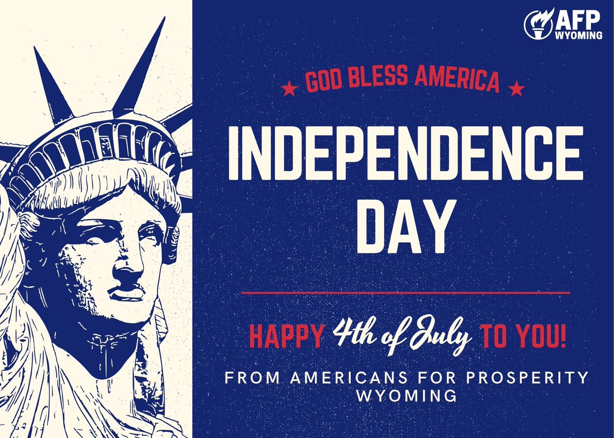 AFPWyoming's tweet image. 🇺🇸 Happy Independence Day from AFP Wyoming! 🎆
Today, we celebrate the birth of our great nation and the enduring spirit of freedom and independence that make America exceptional.
Wishing you and your family a safe, joyful, and patriotic Fourth of July!