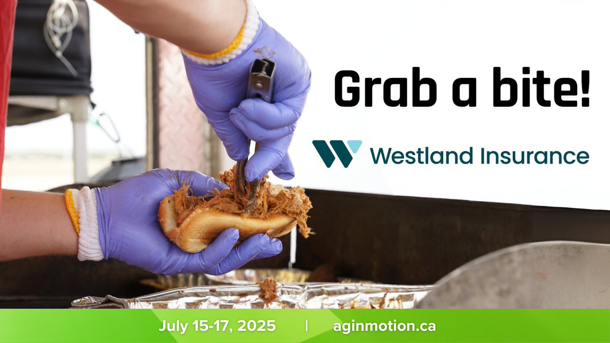 Ag in Motion (@aginmotion) on Twitter photo Come find great food at the Northeast Food Court, proudly sponsored by Westland Insurance!
From fresh meals to quick snacks, it's your go-to stop to recharge and relax during your #AgInMotion visit.
π
 July 15β17, 2025
ποΈ Grab your tickets now: aginmotion.ca
#AIM25 Come find great food at the Northeast Food Court, proudly sponsored by Westland Insurance!
From fresh meals to quick snacks, it's your go-to stop to recharge and relax during your #AgInMotion visit.
π
 July 15β17, 2025
ποΈ Grab your tickets now: aginmotion.ca
#AIM25