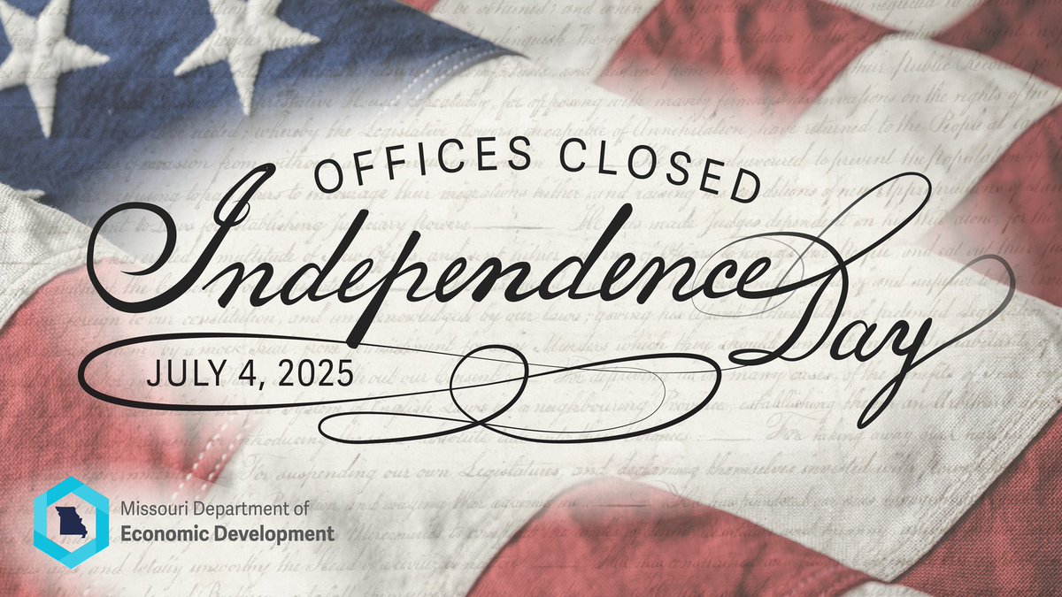 All State of Missouri and #TeamDED offices are closed today, Friday, July 4, in observance of Independence Day.  🔴 ⚪ 🔵