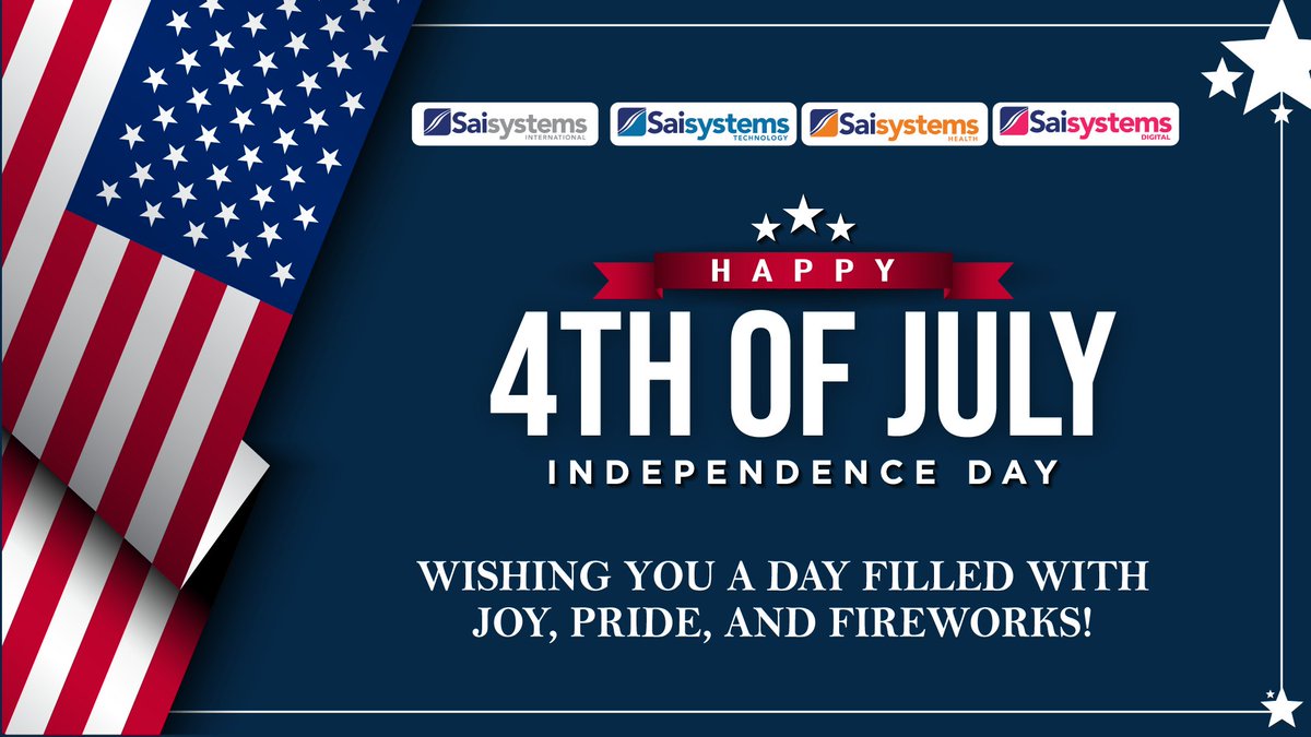 Happy 4th of July from the entire Saisystems family! 
May your weekend be joyful, safe, and filled with reflection and pride.

#4thOfJuly #IndependenceDay #FreedomAndUnity #AmericanSpirit #Saisystems