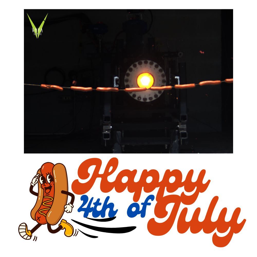 VayaSpace's tweet image. We got the memo: hotdogs get roasted on the 4th.
So... we strung some in front of a test engine. Seemed efficient!
Then we ate hotdogs. 

Happy Fourth from the Vaya team — still doing things our own way. 

**no interns were harmed in the ingestion of provided hotdogs.