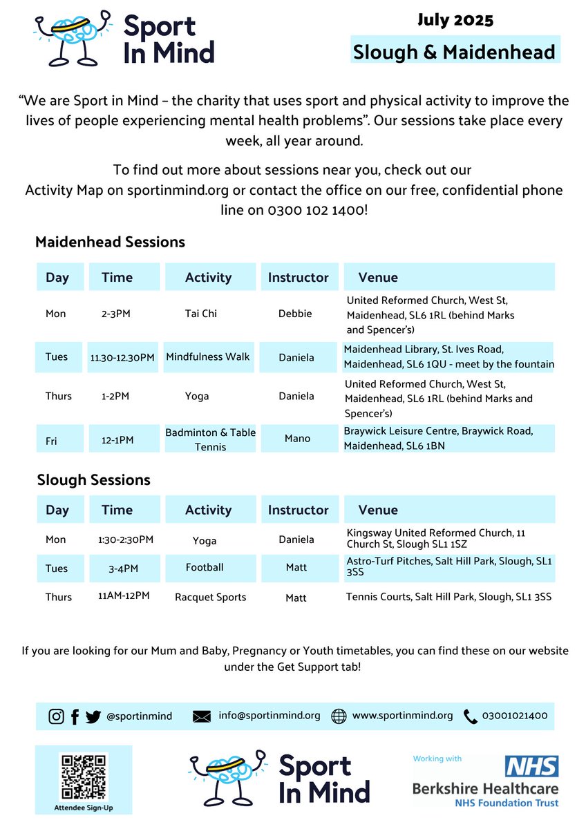 Sport In Mind, take a look at the poster for more details Slough &amp; Maidenhead.