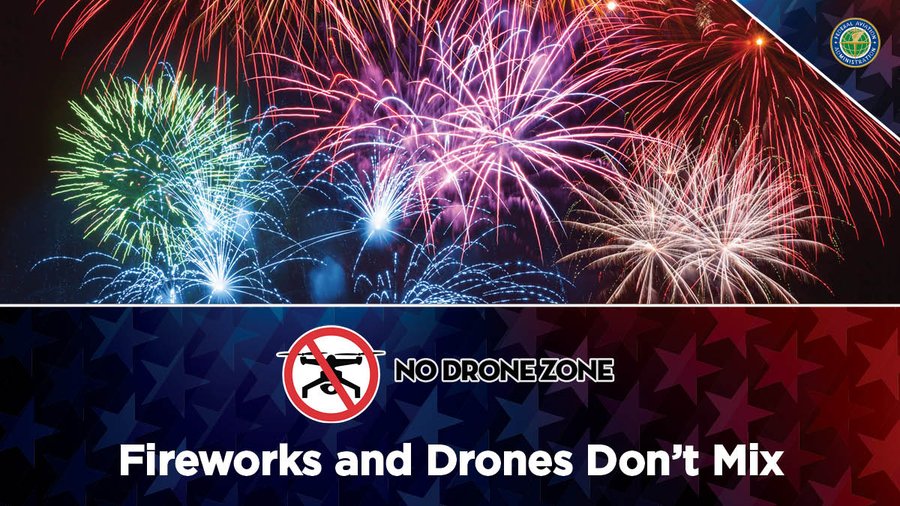 Drones and fireworks don't mix! Leave your drone at home #July4th and enjoy the lights in the sky. Learn more about airspace restrictions and how to fly safely: faa.gov/uas.  #FAAInTheAir