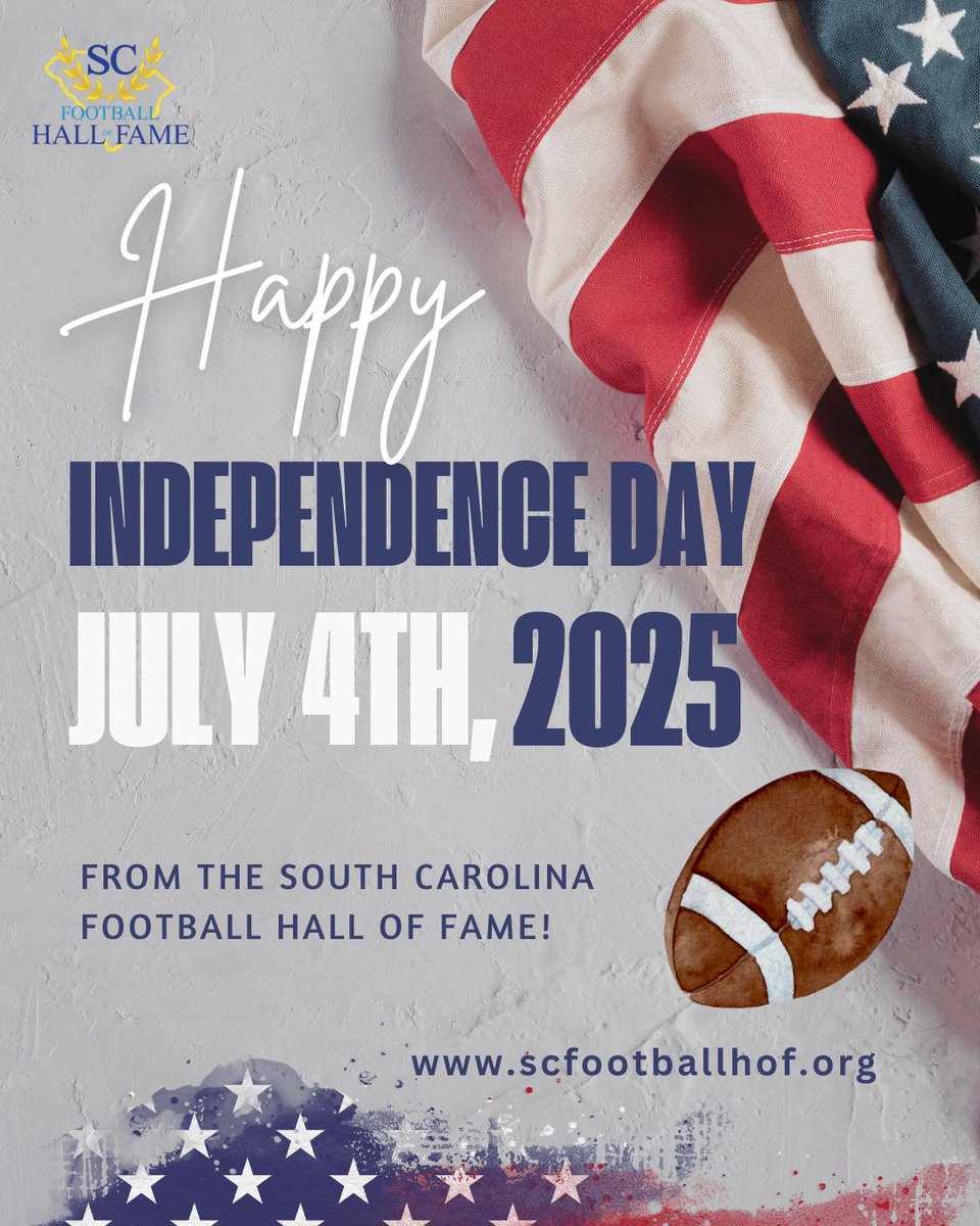 scbridgebuilder's tweet image. Happy 4th from the South Carolina Football Hall of Fame! 🏈
We celebrate freedom, resilience & unity — the same values we honor in leaders on & off the field.
Here’s to building a stronger SC through education, excellence & character.
#SCFHOF #BridgeBuilderExcellence #July4th