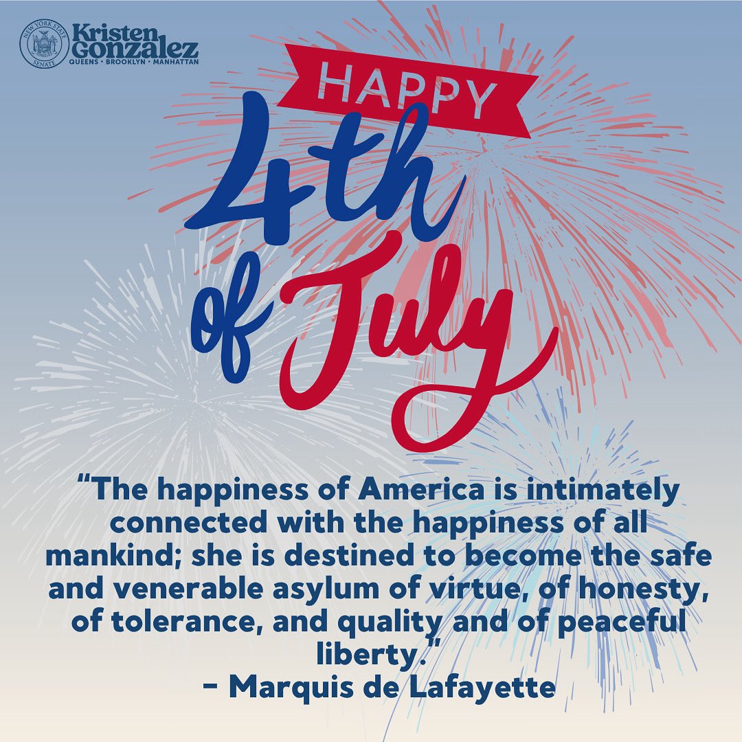 SenGonzalezNY's tweet image. In honor and observance of Independence Day, our district office will be closed on Friday, July 4. If you need to reach us for any urgent matters, please leave a message at (718) 765-6674 or email gonzalez@nysenate.gov