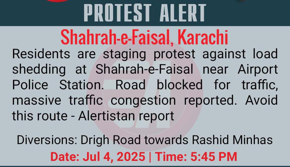 ZamanPark_AB's tweet image. Protest Alert | Shahrah-e-Faisal, Karachi

#Karachi | #AlertRaho | #ProtestAlert | #TrafficAlert