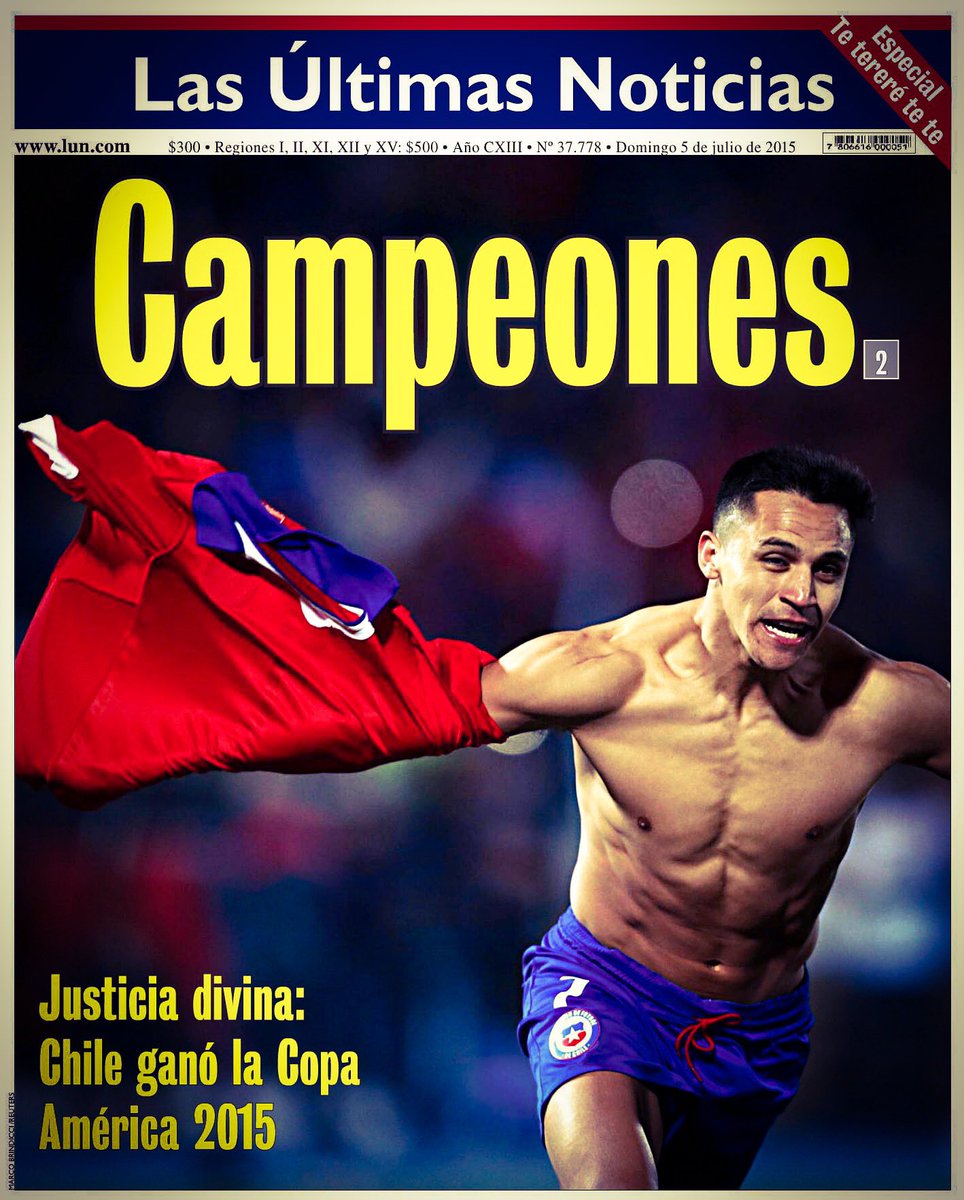 🇨🇱🏆¡CHILE CAMPEÓN DE LA COPA AMÉRICA!

📰 Un día como hoy, hace 10 años, Chile se coronaba campeón de la Copa América en el 🏟️ Estadio Nacional (y frente a Argentina 😮‍💨)

🧵Sale hilo con las portadas de ese hermoso día… vamos!