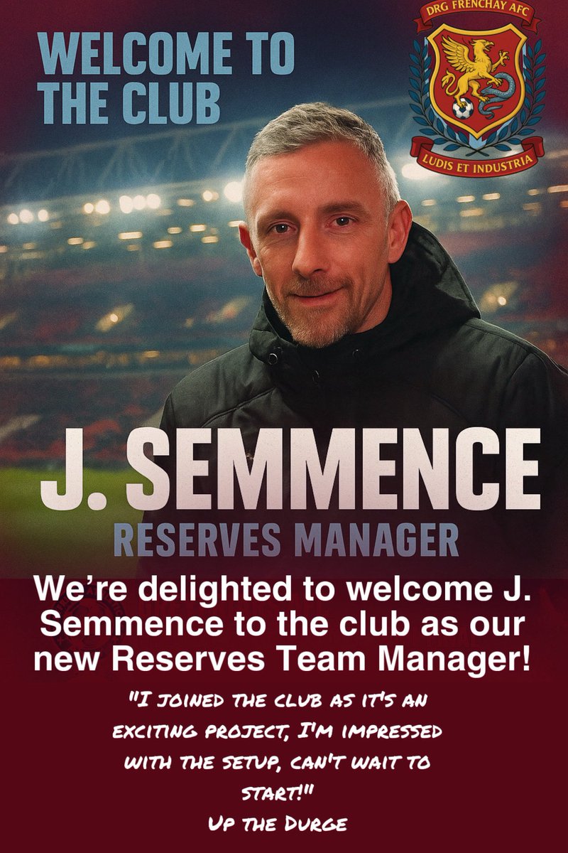 Breaking news 
Welcome J.Semmence as the new DRG reserve team manager!!
Very pleased to have him onboard and looking forward to seeing how he develops the squad.
Great to have you here at the Durge!
#upthedurge #newmanager