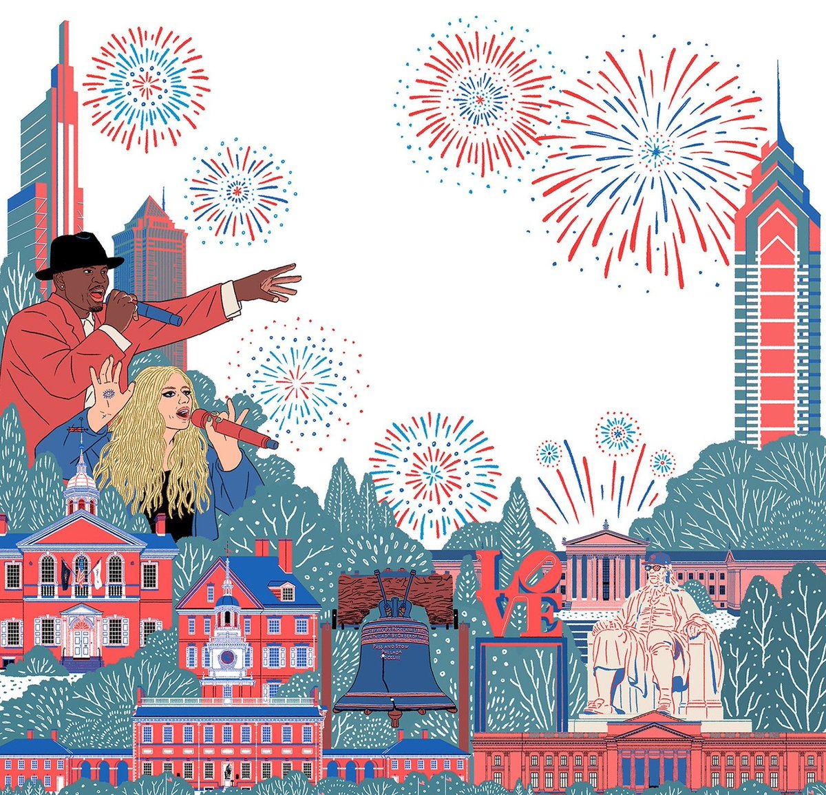 Celebrating Independence Day with a burst of color and community! 🎆⁠ This festive illustration by Dongyan Xu, created for the Philadelphia Inquirer, captures the joyful spirit of 4th of July celebrations—parades, music, fireworks, and all. Wishing everyone a safe and inspiring