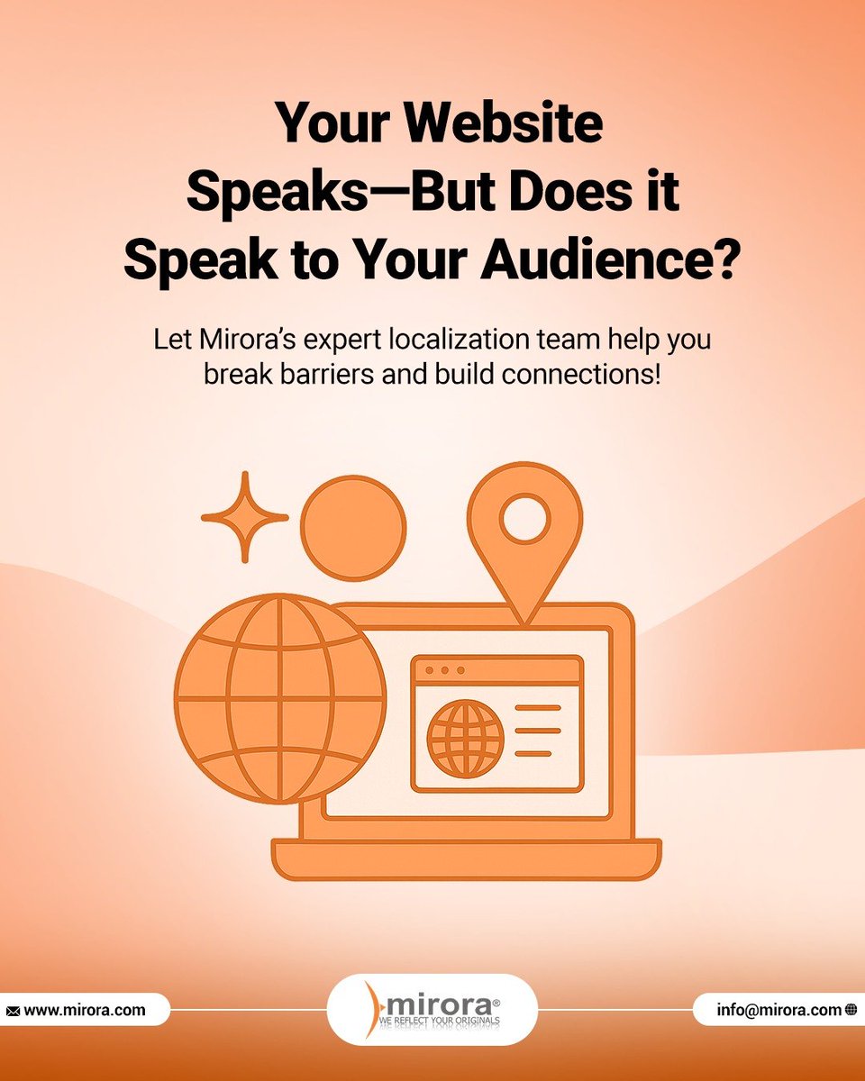 Expanding globally? Translation alone won’t cut it.

To truly connect, your website needs localization—adapting not just the language, but the culture, visuals, and user experience.

Let Mirora’s expert localization team help you break barriers and build connections!