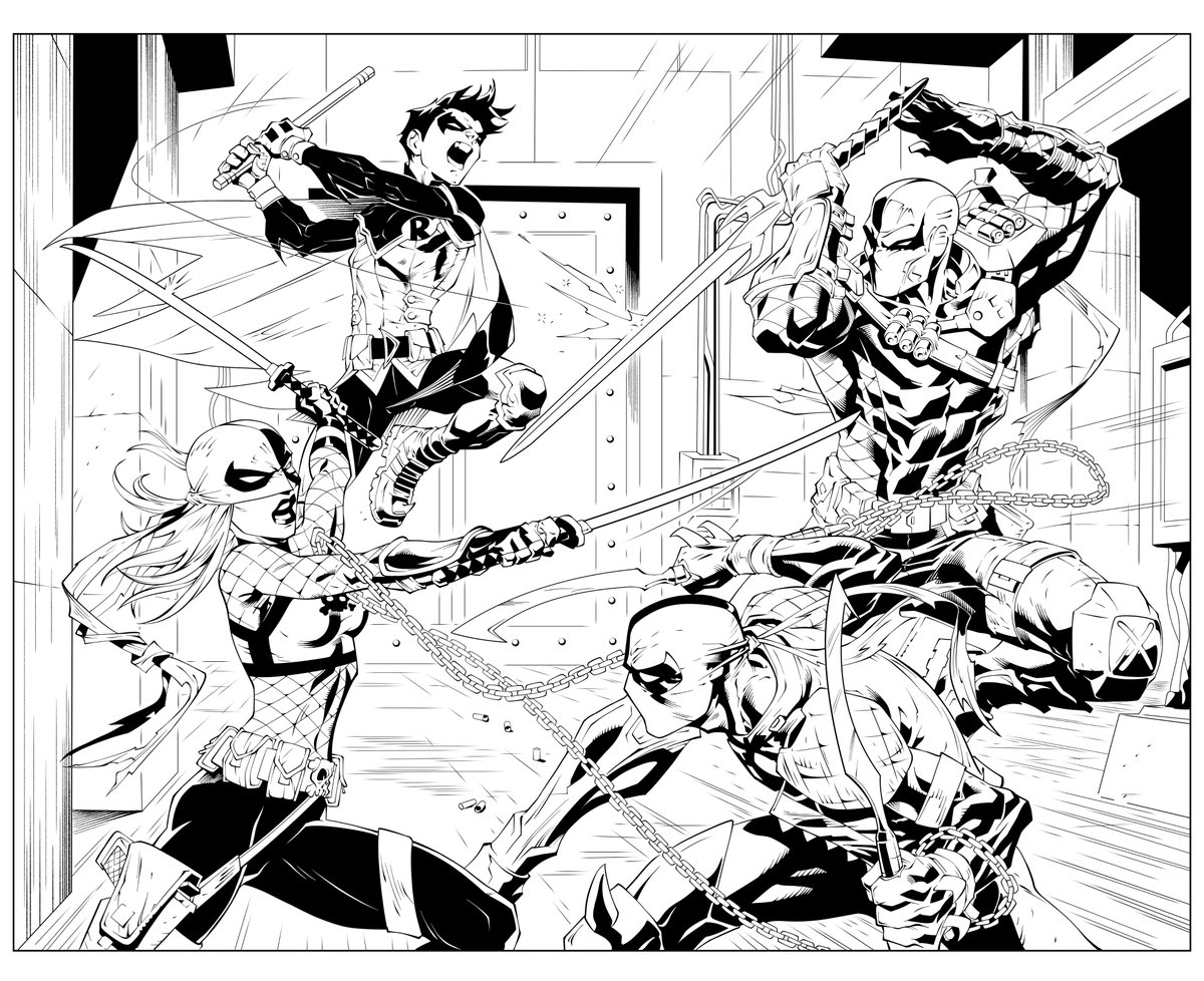 ROBIN DOUBLE PAGE - inks by me and pecils by Roger Cruz.
.
#lyrioinks #comics #Robin #dccomics #art