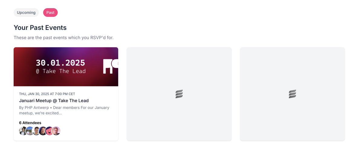 driesvints's tweet image. 📆 You can now see a list of the past events that you attended on @eventyio. Simply go to the events overview and browser your past list to see all of them.