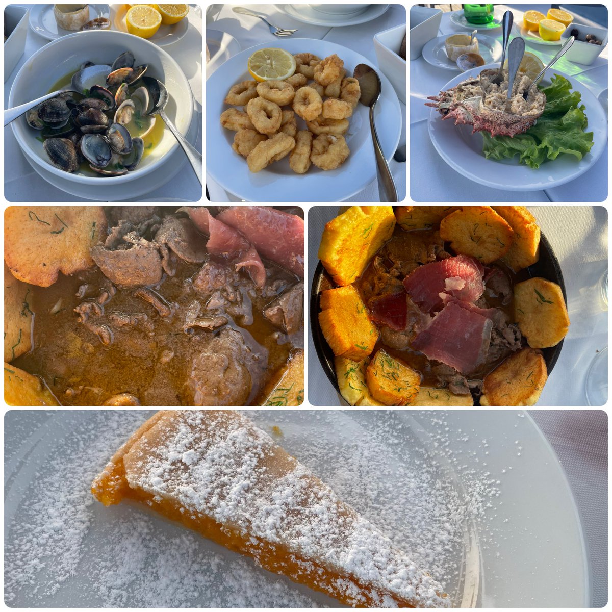 CameronLabUNC's tweet image. More seafood. Had liver Portuguese style for my entrée and an “egg cheese” pie for dessert. Both were delicious and highly recommended.