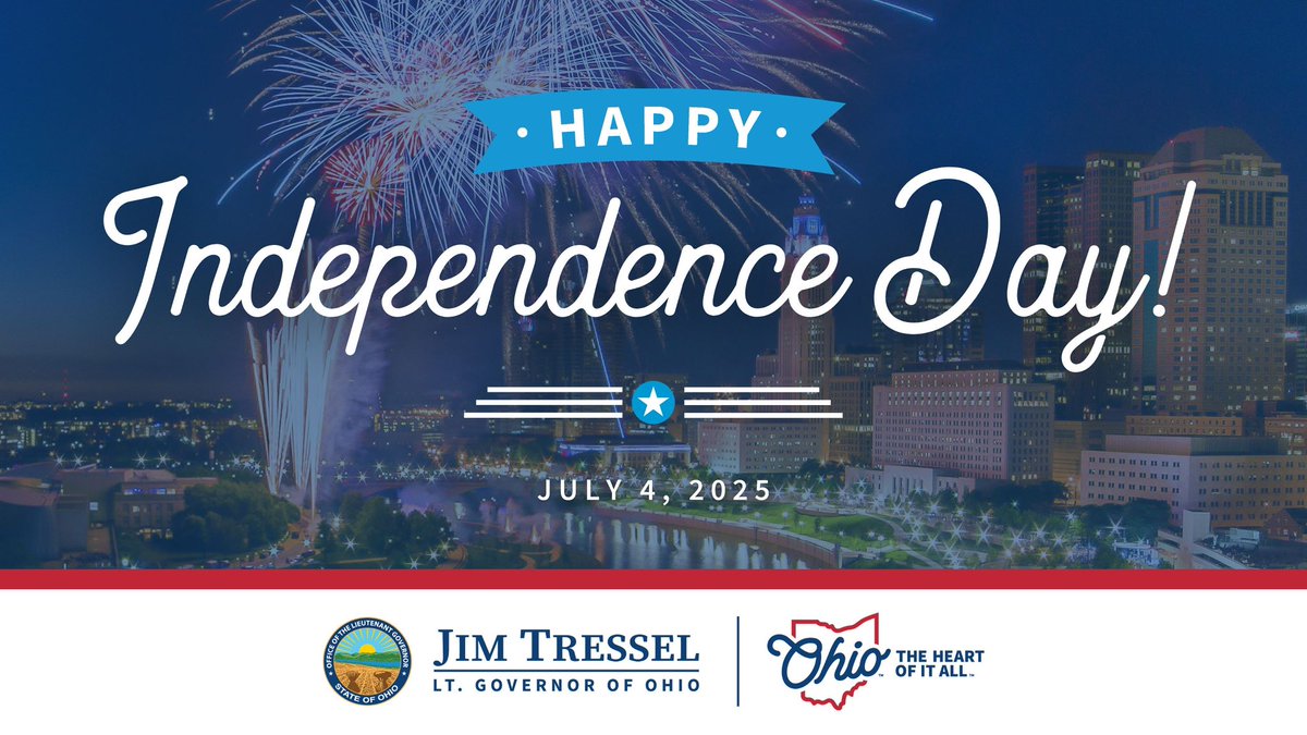 LtGovJimTressel's tweet image. Today we honor the courage and resilience of those who fought for our freedom. Wishing all Ohioans a safe and happy Independence Day!