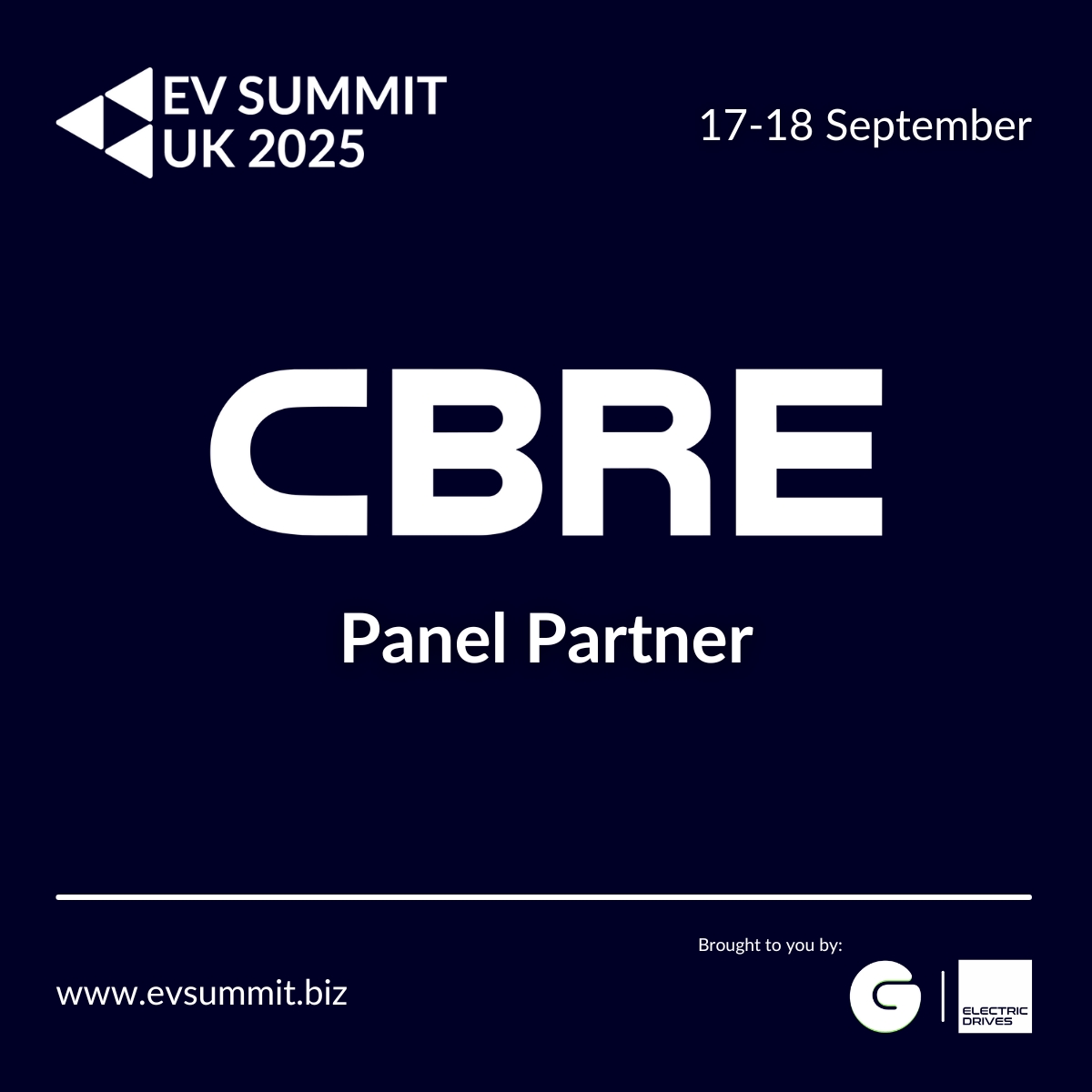 We’re excited to welcome CBRE as a Panel Partner at #EVSUMMIT 2025!

With global scale and local expertise, CBRE helps clients future-proof their assets and deliver efficient EV charging strategies that drive real business value.

🔗cbre.co/EVSolutions

#CBRE #EVCharging