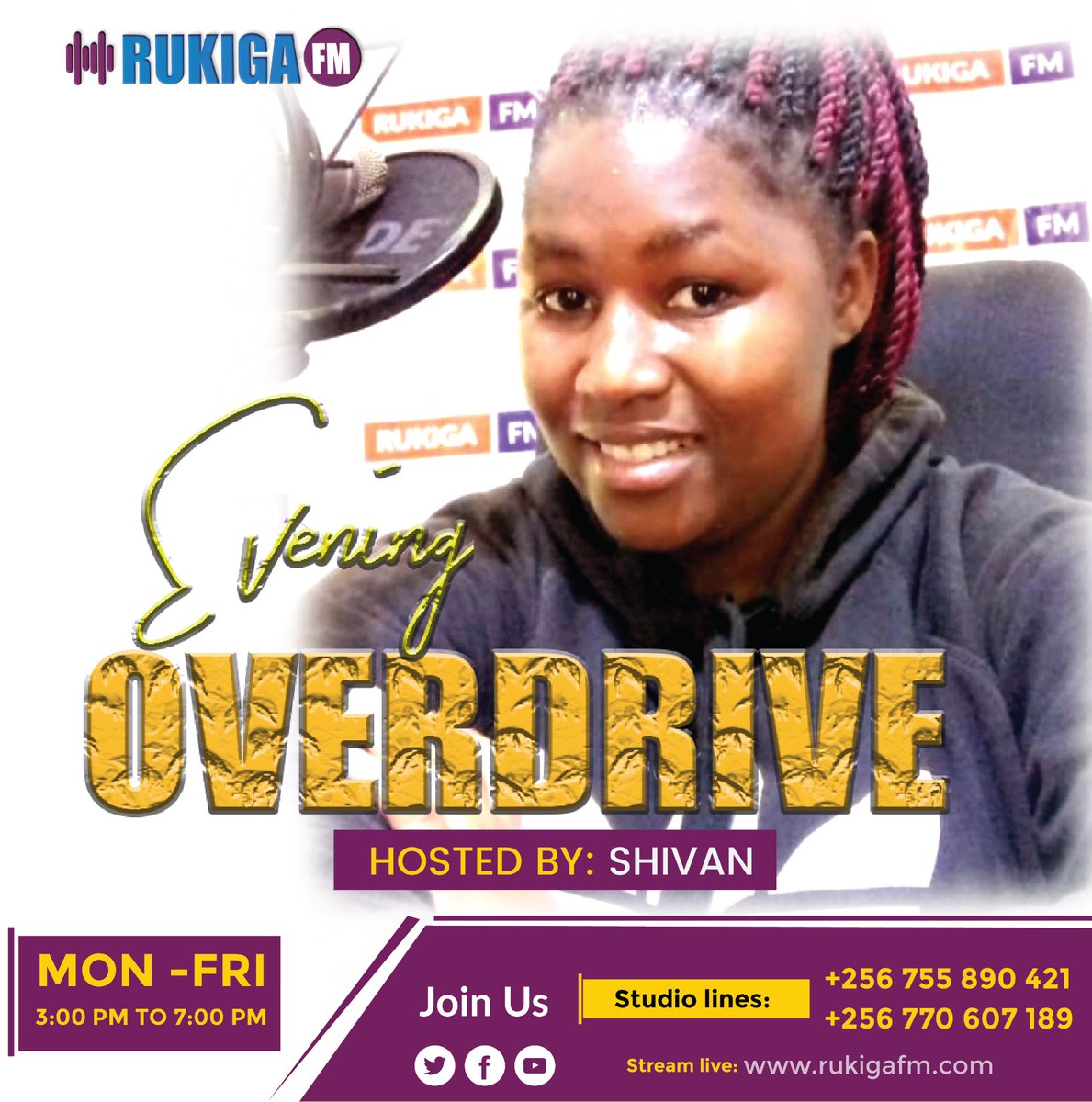 Tusimbude 😂😂😂😂😂😉😉#Evening_overdrive with #shivan 3:00 pm to 7:00 pm. 🔥 🔥 Positive vibes, good music and latest updates. Listen live on rukigafm.com ! Let's gooooo 🔥🔥🔥🔥🔥 ! Studio Lines: 0754789562
0770607189