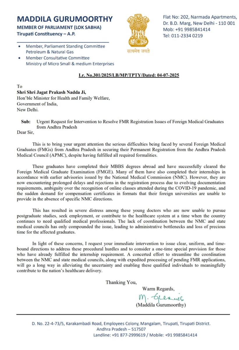 GuruMYSRCP's tweet image. Under the able leadership of our leader shri @ysjagan garu, we have escalated the FMG&apos;s issue to Union Minister for Health Shri @JPNadda Ji for the urgent intevention to resolve the matter and to streamline the coordination btw NMC and state medical councils. Also to expidite the…